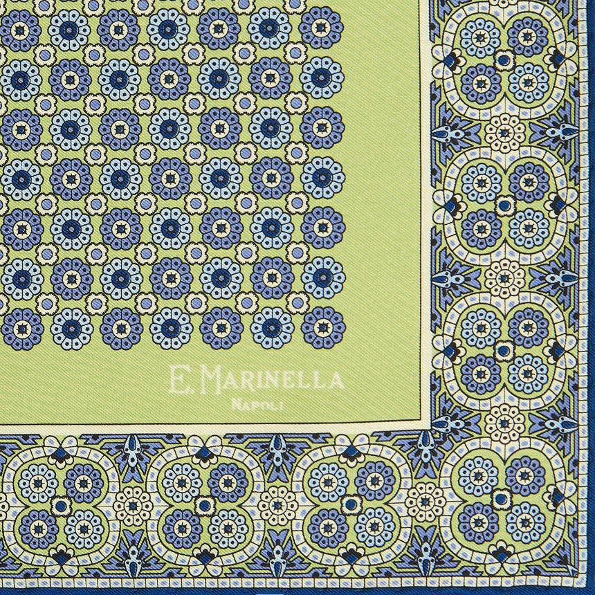 LIGHT GREEN HAND-PRINTED SILK POCKET SQUARE