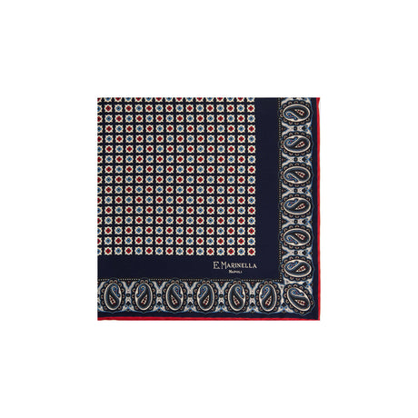 DARK BLUE HAND-PRINTED SILK POCKET SQUARE