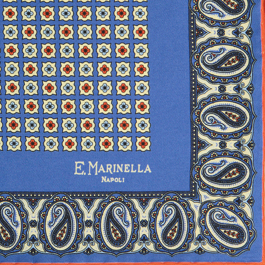 POWDER BLUE HAND-PRINTED SILK POCKET SQUARE