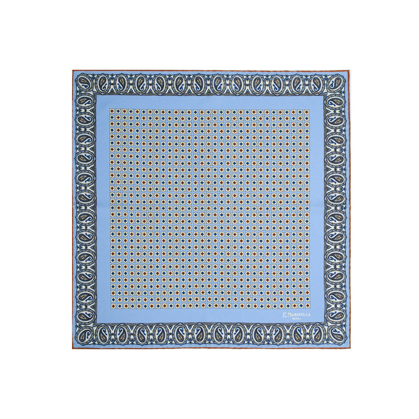 LIGHT BLUE HAND-PRINTED SILK POCKET SQUARE
