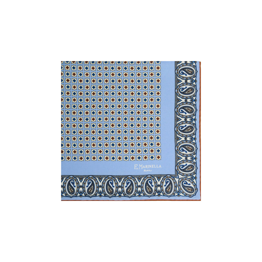 LIGHT BLUE HAND-PRINTED SILK POCKET SQUARE