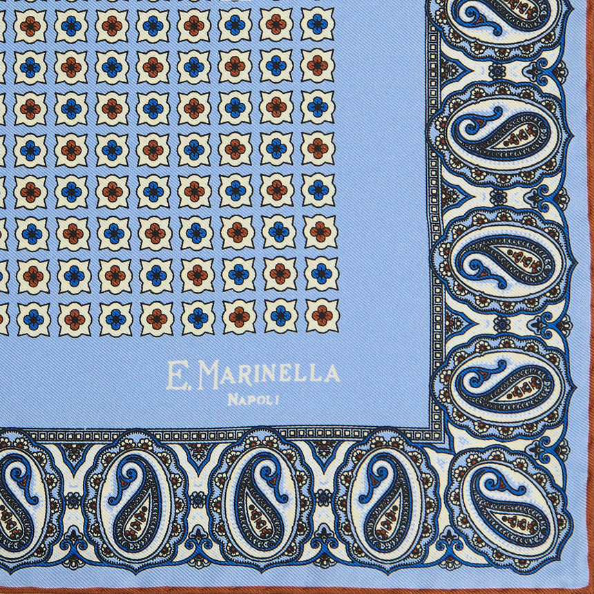 LIGHT BLUE HAND-PRINTED SILK POCKET SQUARE