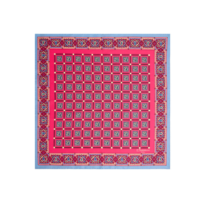 FUCHSIA HAND-PRINTED SILK POCKET SQUARE