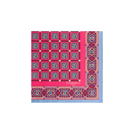 FUCHSIA HAND-PRINTED SILK POCKET SQUARE