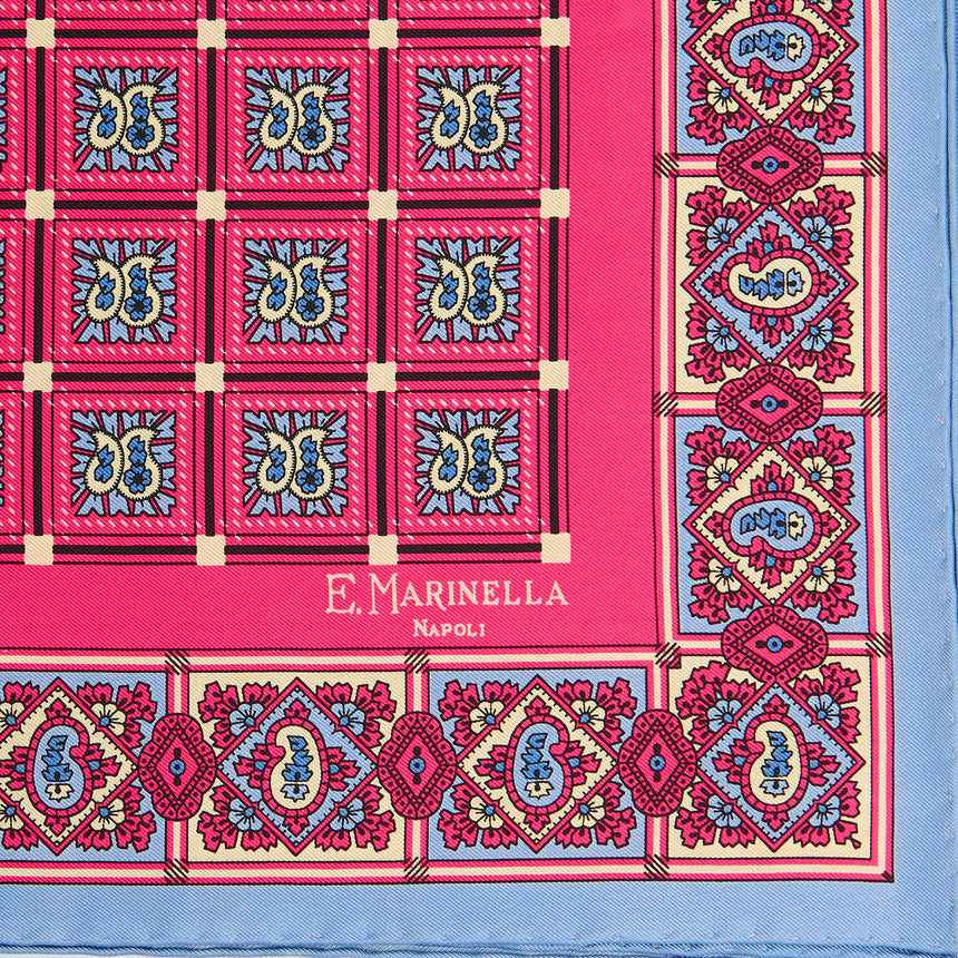 FUCHSIA HAND-PRINTED SILK POCKET SQUARE