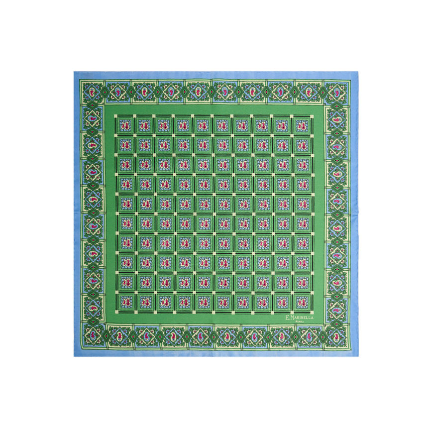 LIGHT GREEN HAND-PRINTED SILK POCKET SQUARE