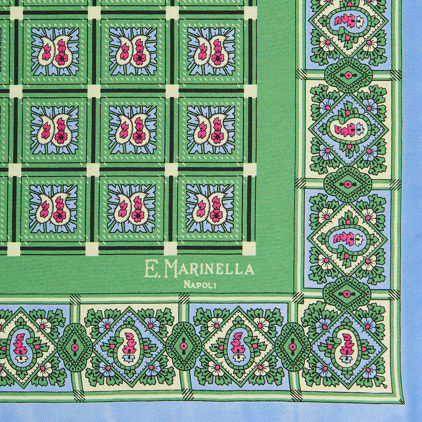 LIGHT GREEN HAND-PRINTED SILK POCKET SQUARE