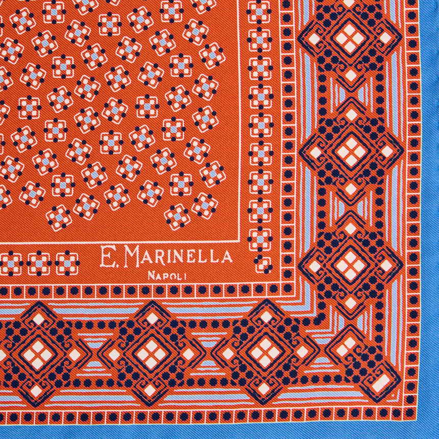 ORANGE HAND-PRINTED SILK POCKET SQUARE