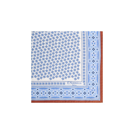 WHITE HAND-PRINTED SILK POCKET SQUARE