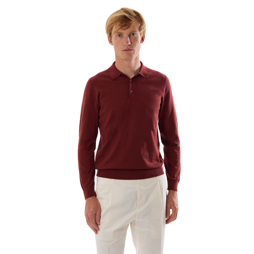 BURGUNDY LONG SLEEVE KNITTED POLO