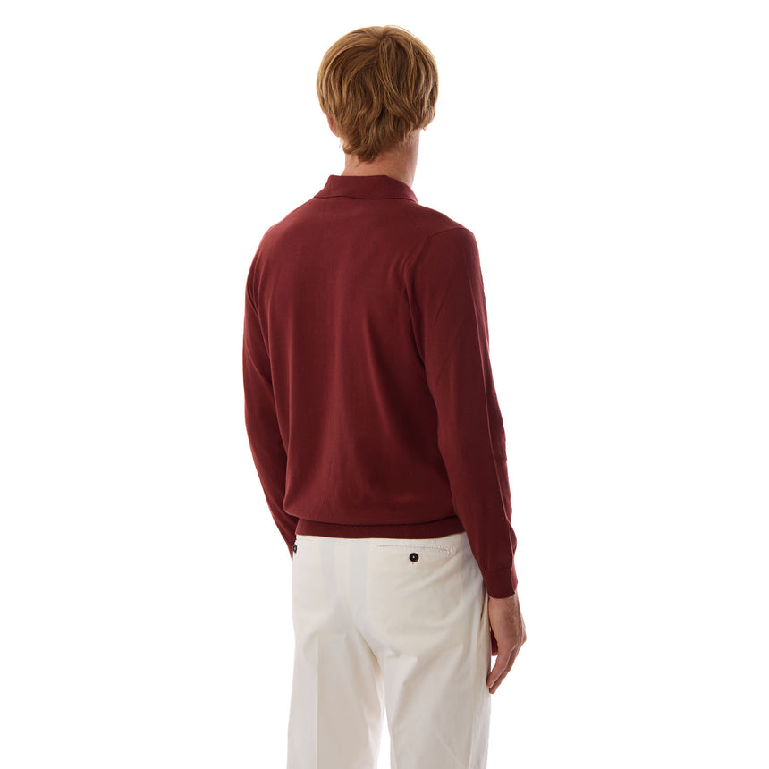BURGUNDY LONG SLEEVE KNITTED POLO
