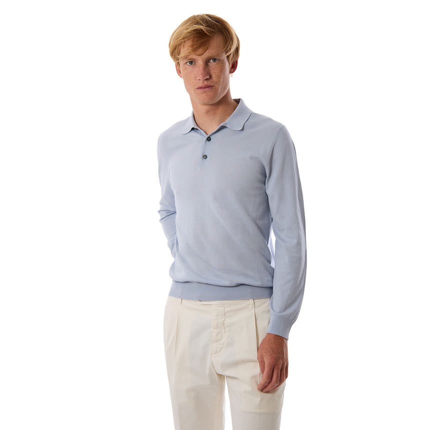 POWDER BLUE LONG SLEEVE KNITTED POLO