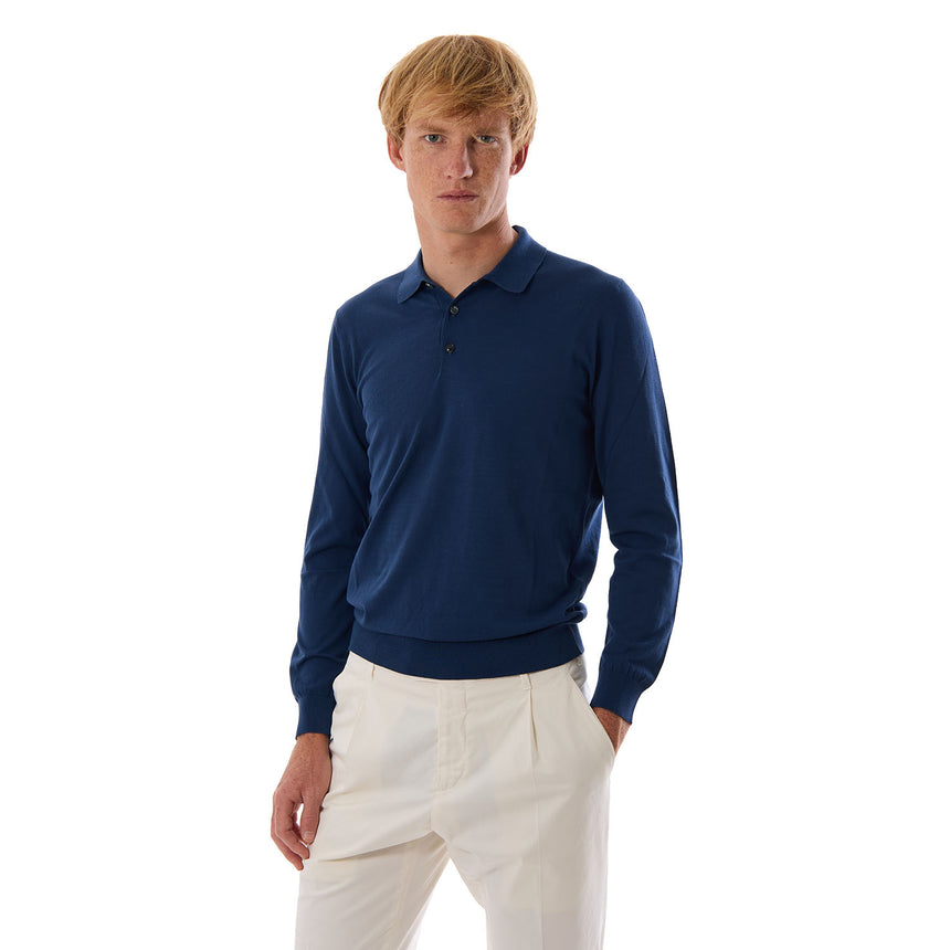 BLUE LONG SLEEVE KNITTED POLO
