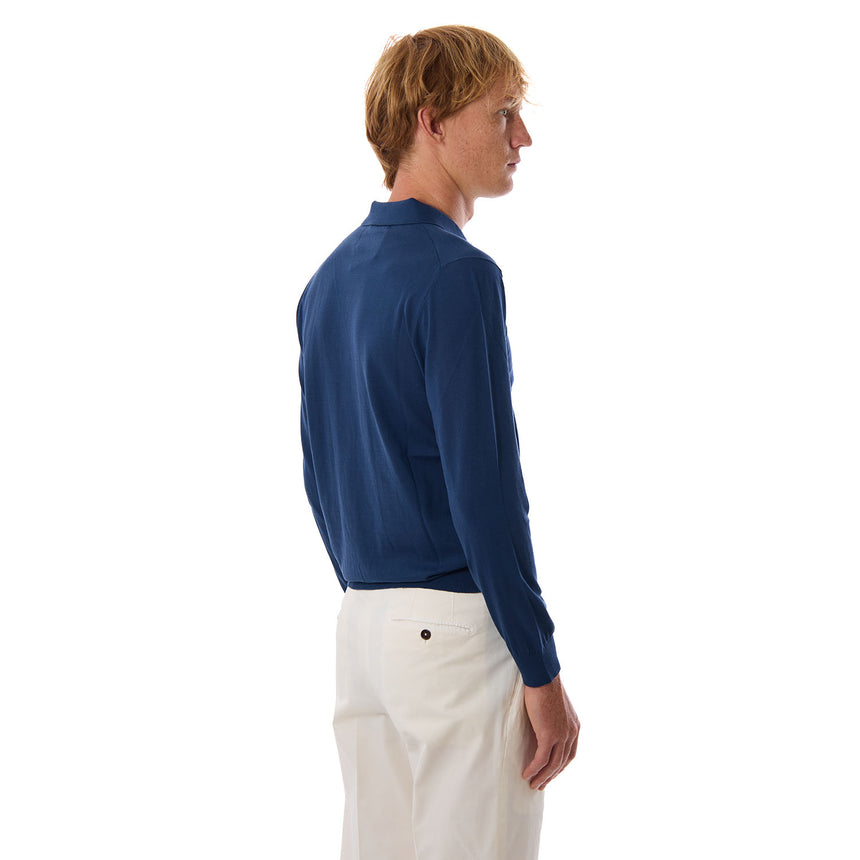 BLUE LONG SLEEVE KNITTED POLO