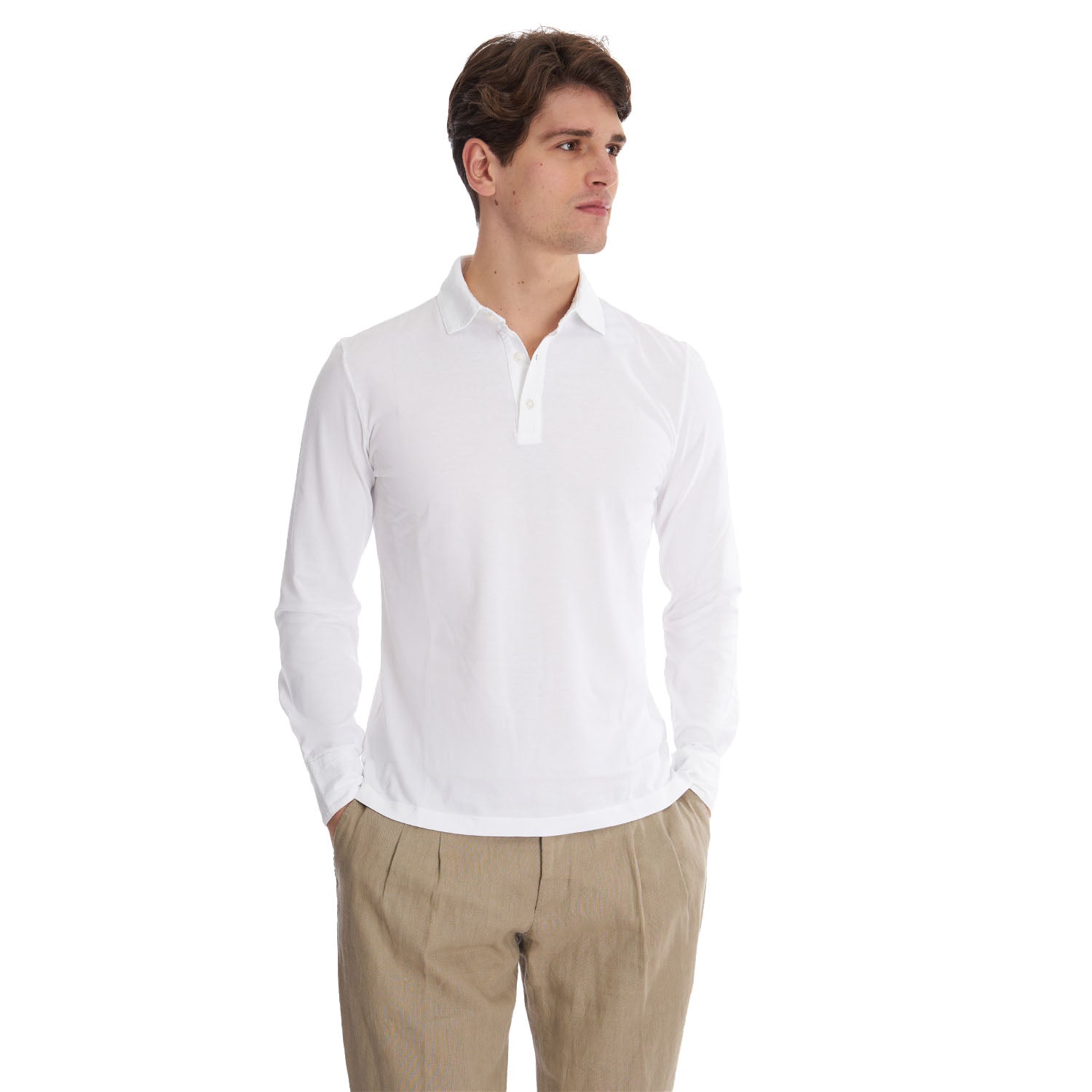 MENS LONG POLO SHIRT (予約販売品) White Jersey Long Sleeve Polo – E.Marinella