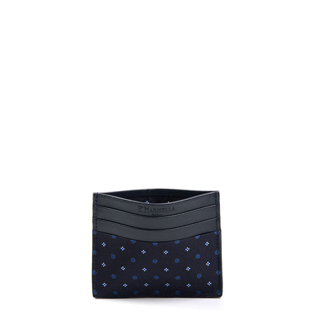 PORTACARTE DI CREDITO SETA E PELLE BLU SCURO