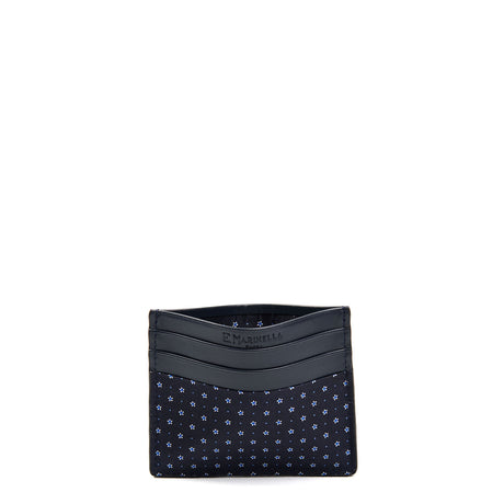 PORTACARTE DI CREDITO SETA E PELLE BLU SCURO