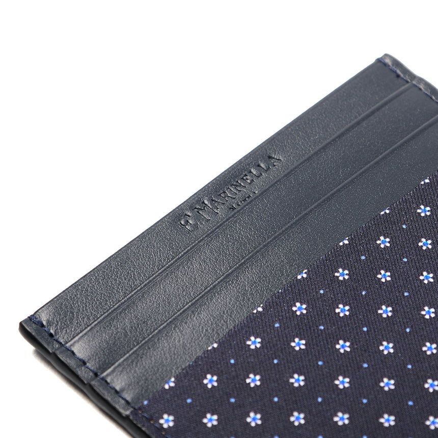 PORTACARTE DI CREDITO SETA E PELLE BLU SCURO