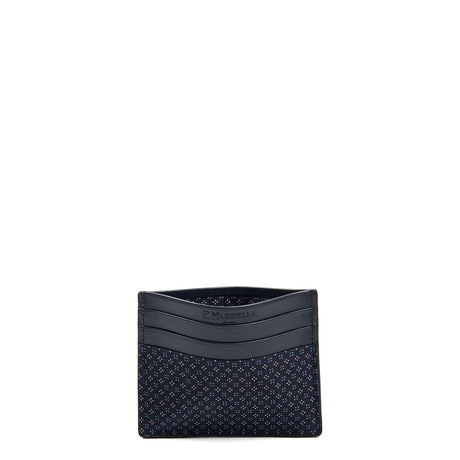 PORTACARTE DI CREDITO SETA E PELLE BLU SCURO