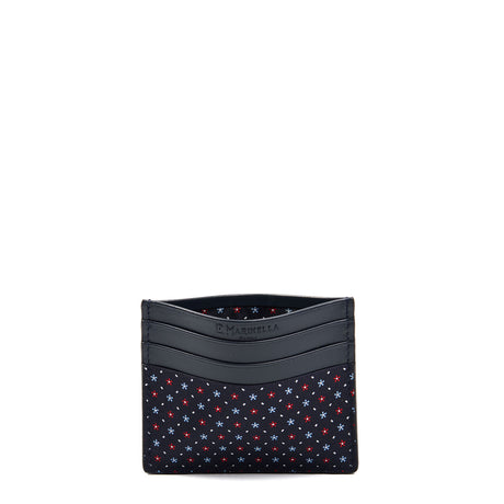 PORTACARTE DI CREDITO SETA E PELLE BLU SCURO