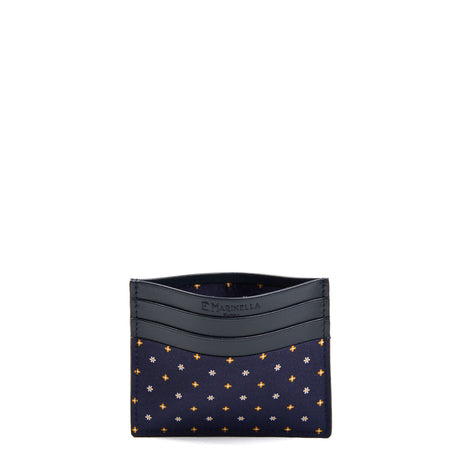 PORTACARTE DI CREDITO SETA E PELLE BLU SCURO