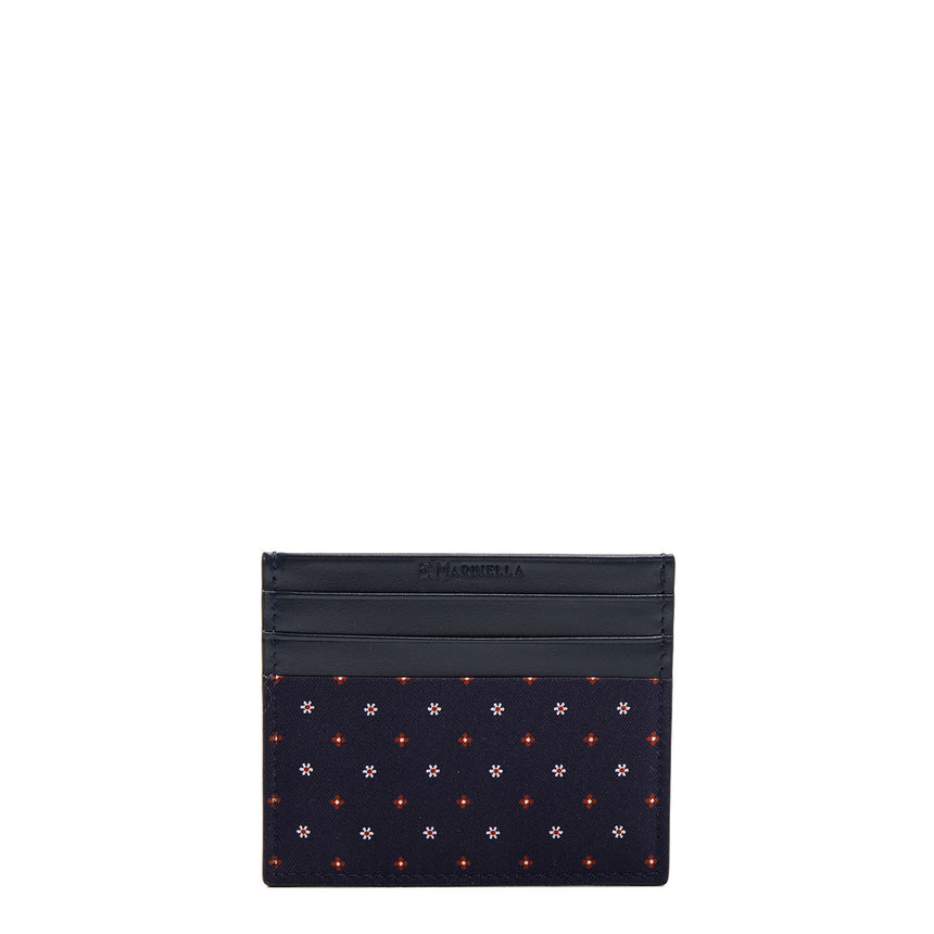 PORTACARTE DI CREDITO SETA E PELLE BLU SCURO