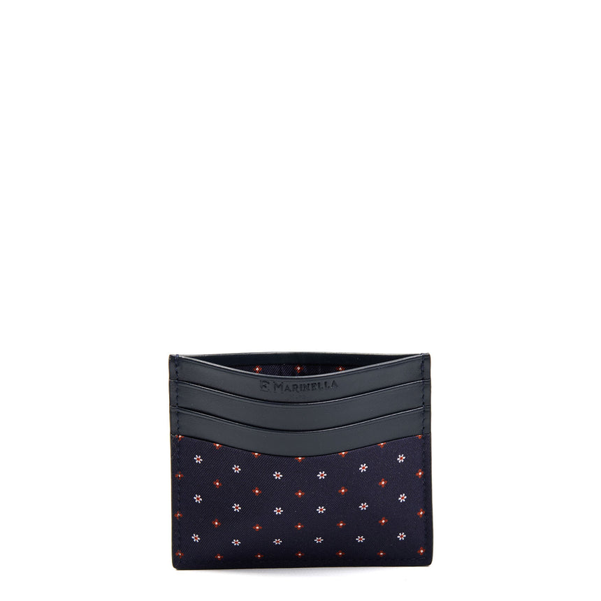 PORTACARTE DI CREDITO SETA E PELLE BLU SCURO