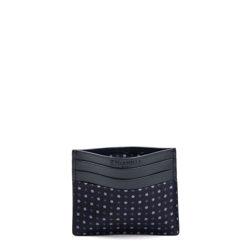 PORTACARTE DI CREDITO SETA E PELLE BLU SCURO