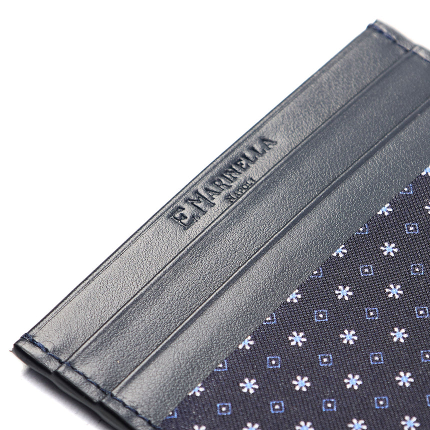 PORTACARTE DI CREDITO SETA E PELLE BLU SCURO