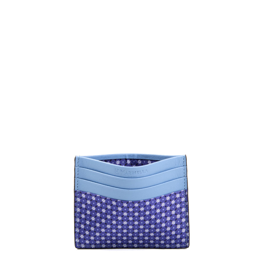 PORTACARTE DI CREDITO SETA E PELLE AZZURRO POLVERE