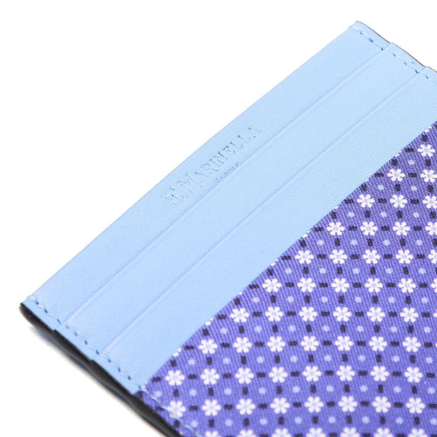 PORTACARTE DI CREDITO SETA E PELLE AZZURRO POLVERE