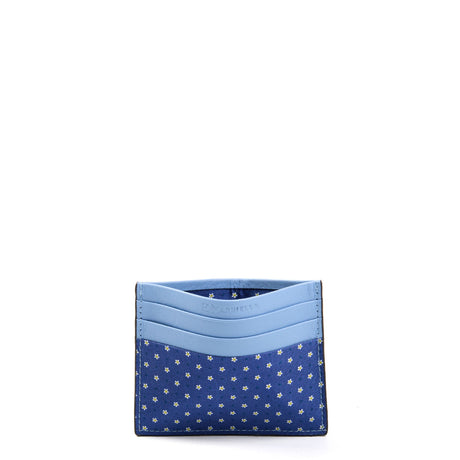 PORTACARTE DI CREDITO SETA E PELLE AZZURRO POLVERE