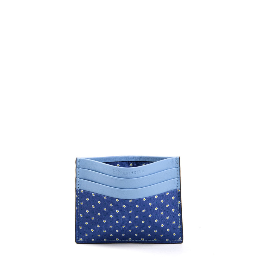 PORTACARTE DI CREDITO SETA E PELLE AZZURRO POLVERE