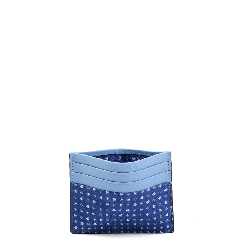 PORTACARTE DI CREDITO SETA E PELLE AZZURRO POLVERE