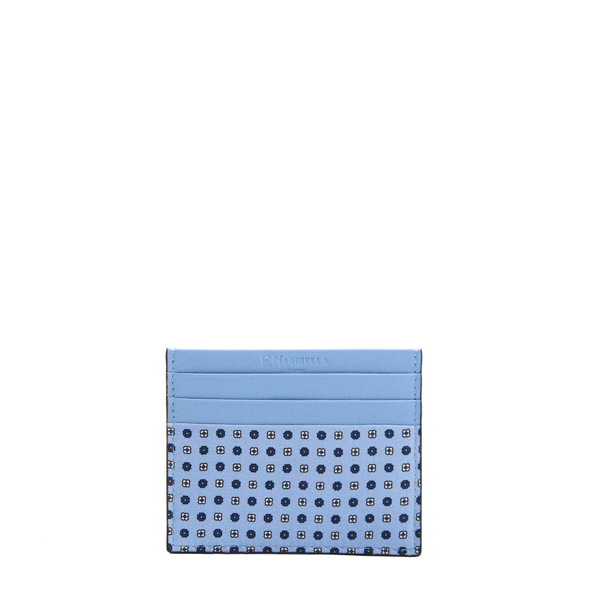 PORTACARTE DI CREDITO SETA E PELLE AZZURRO