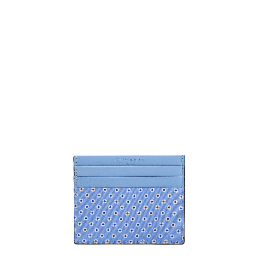 PORTACARTE DI CREDITO SETA E PELLE AZZURRO