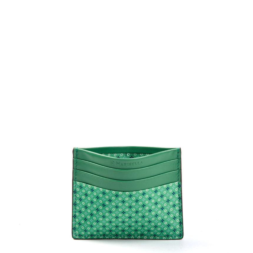PORTACARTE DI CREDITO SETA E PELLE VERDE CHIARO
