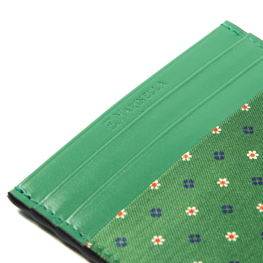 PORTACARTE DI CREDITO SETA E PELLE VERDE CHIARO