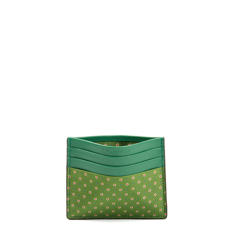 LIGHT GREEN LEATHER AND SILK CREDIT CARD HOLDER