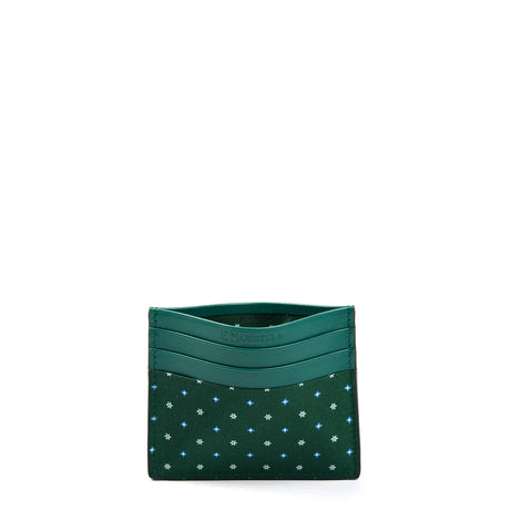 DARK GREEN LEATHER AND SILK CREDIT CARD HOLDER