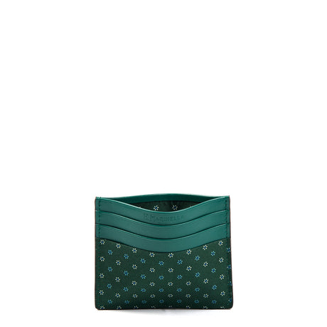 DARK GREEN LEATHER AND SILK CREDIT CARD HOLDER