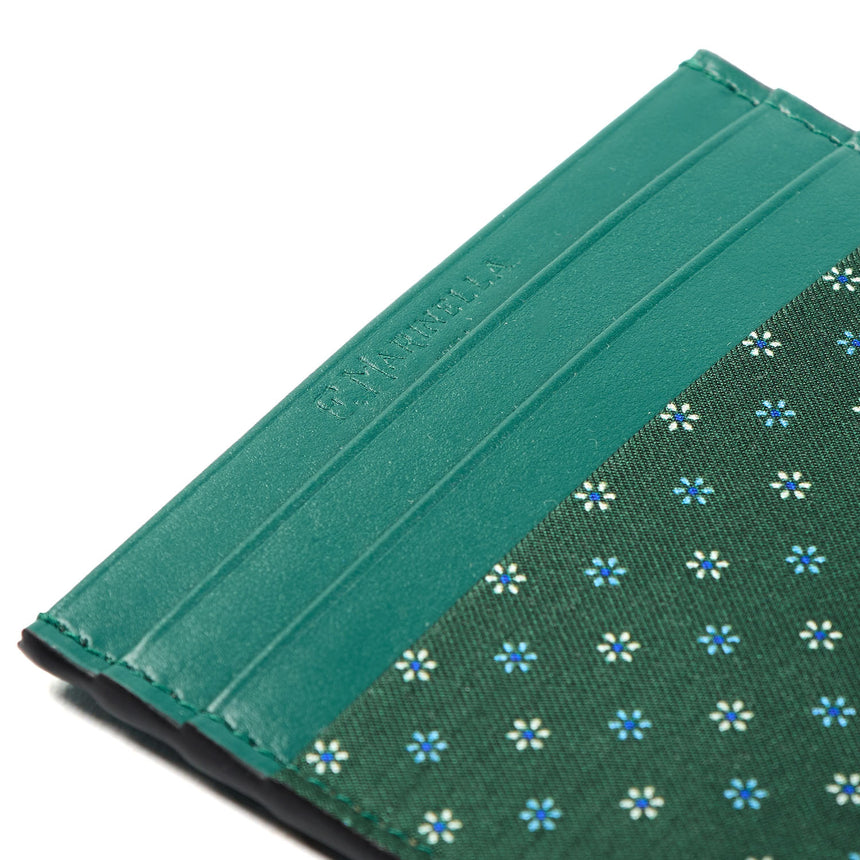 PORTACARTE DI CREDITO SETA E PELLE VERDE SCURO