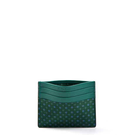 DARK GREEN LEATHER AND SILK CREDIT CARD HOLDER