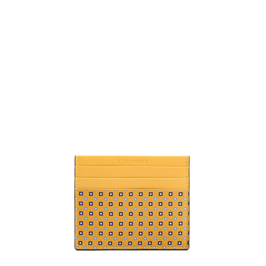 YELLOW LEATHER AND SILK CREDIT CARD HOLDER