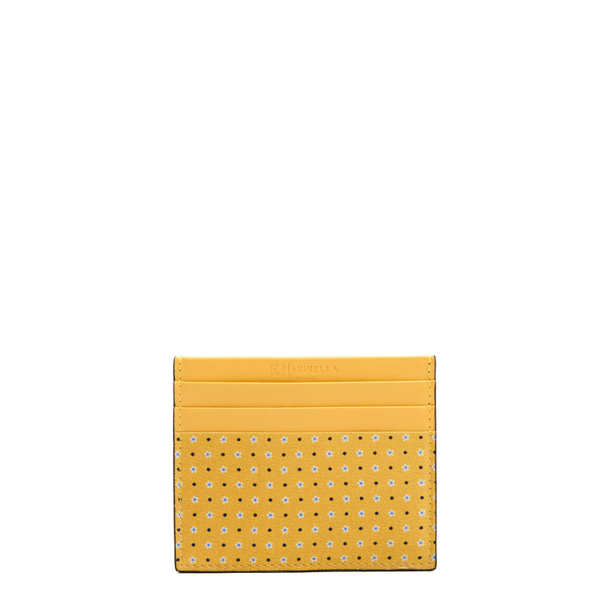 YELLOW LEATHER AND SILK CREDIT CARD HOLDER