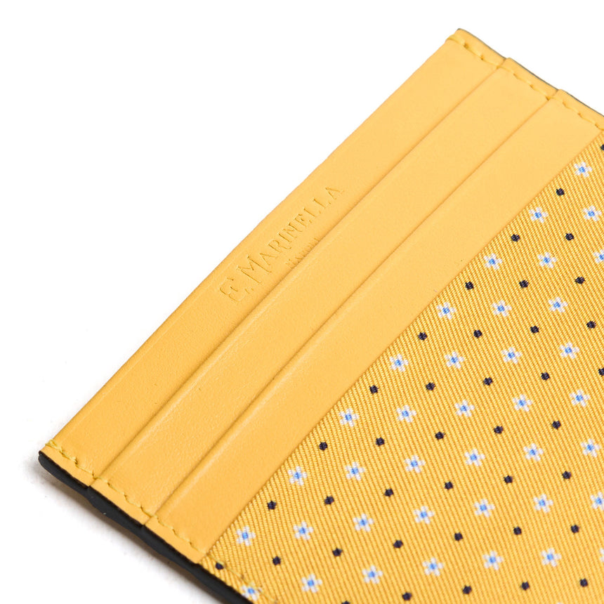 YELLOW LEATHER AND SILK CREDIT CARD HOLDER