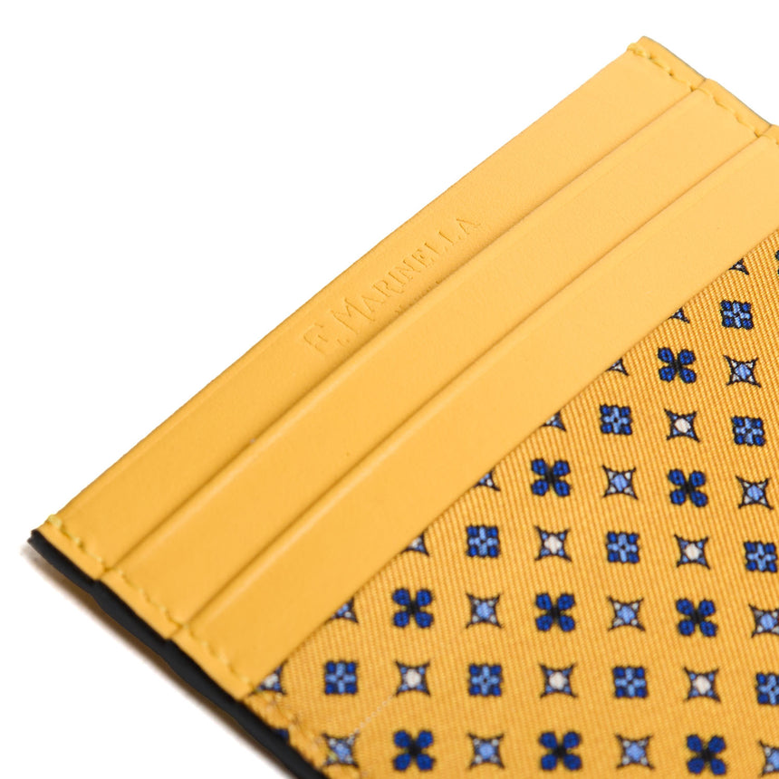 PORTACARTE DI CREDITO SETA E PELLE GIALLO