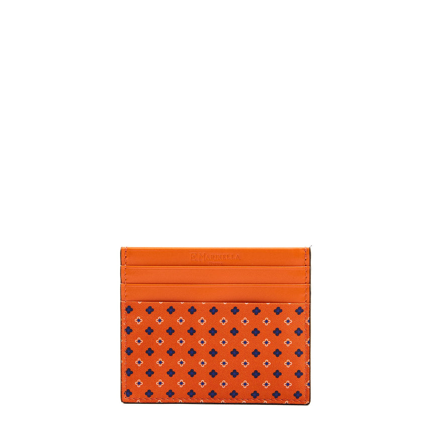 PORTACARTE DI CREDITO SETA E PELLE ARANCIONE