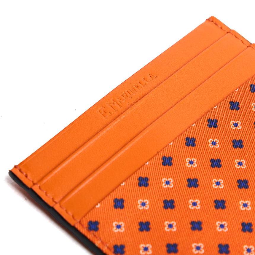 PORTACARTE DI CREDITO SETA E PELLE ARANCIONE