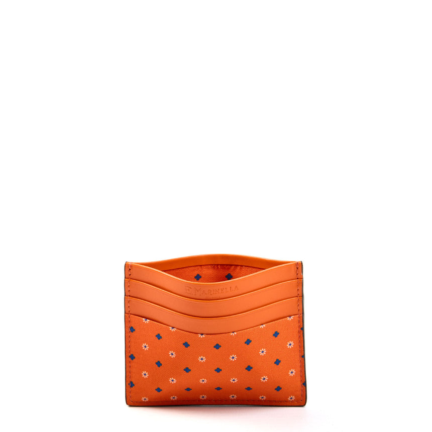 PORTACARTE DI CREDITO SETA E PELLE ARANCIONE